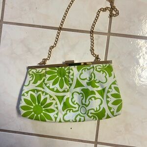 Lilly Pulitzer Green Floral Clutch w Removable Chain Strap
